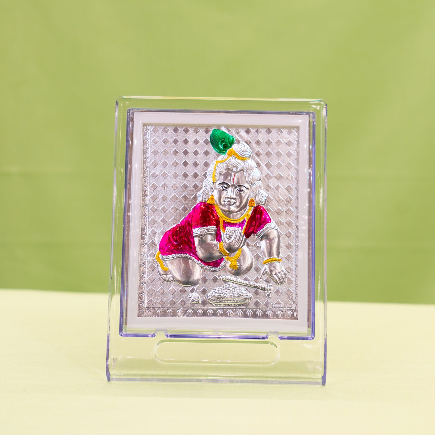 Silver Coated Laddu Krishna Frame (No 2)