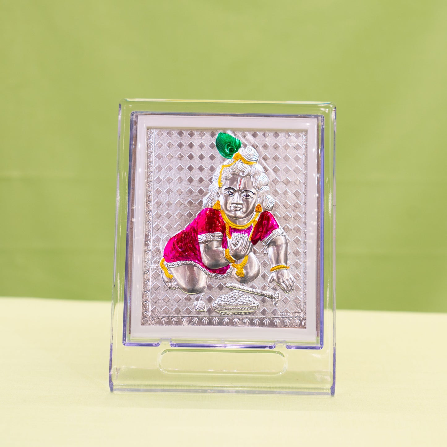 Silver Coated Laddu Krishna Frame (No 2)