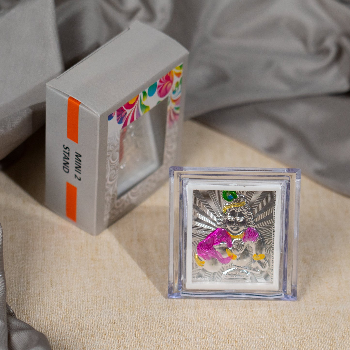 Silver Coated Laddu Krishna Frame (Mini)