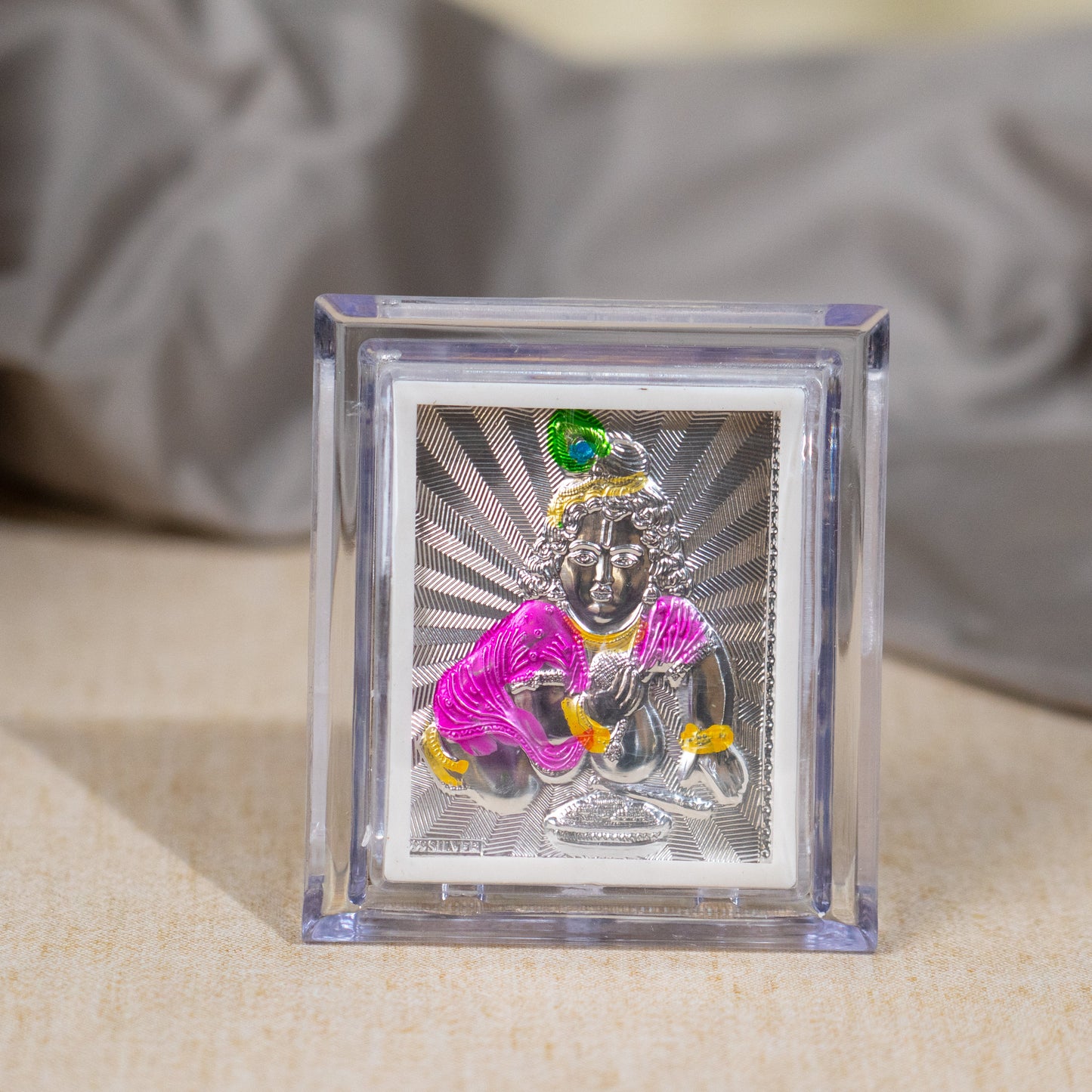 Silver Coated Laddu Krishna Frame (Mini)