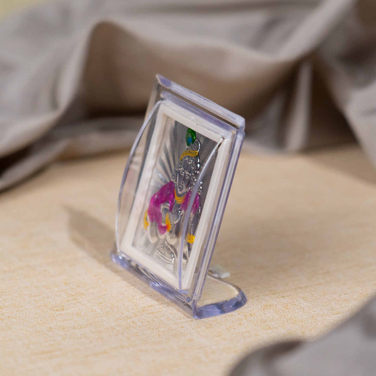 Silver Coated Laddu Krishna Frame (Mini)