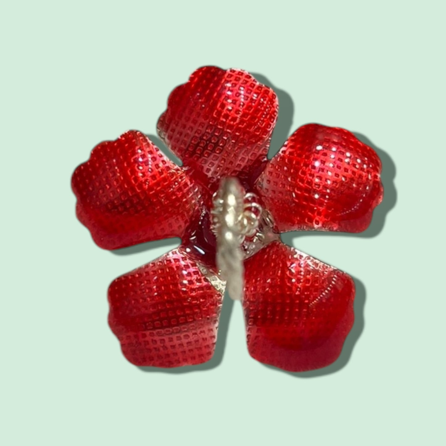 SILVER ENAMEL HIBISCUS FLOWER