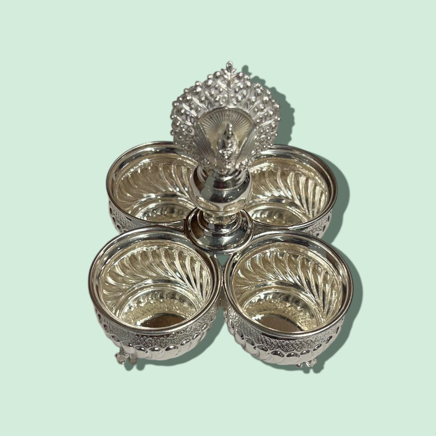 SILVER 4 BOWL STAND WITH ELEPHANT LEGS