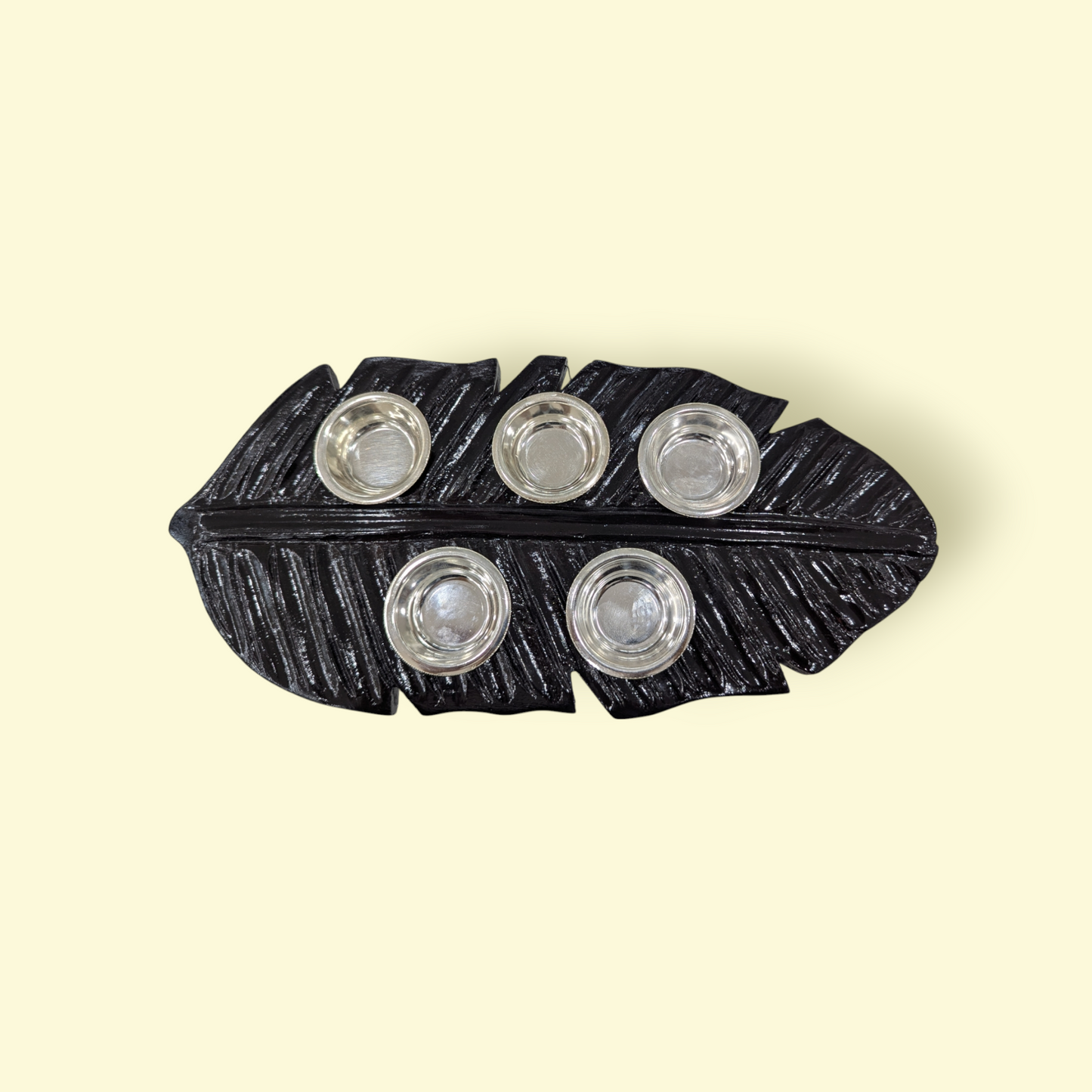Silver Rosewood 5Bowls Banana Leaf Plate
