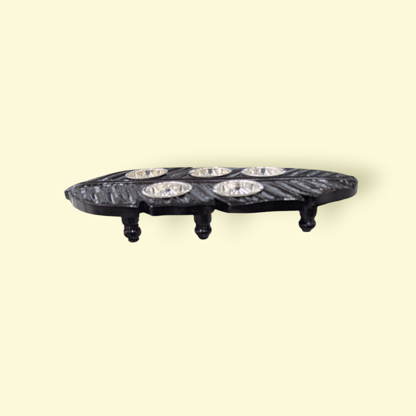 Silver Rosewood 5Bowls Banana Leaf Plate
