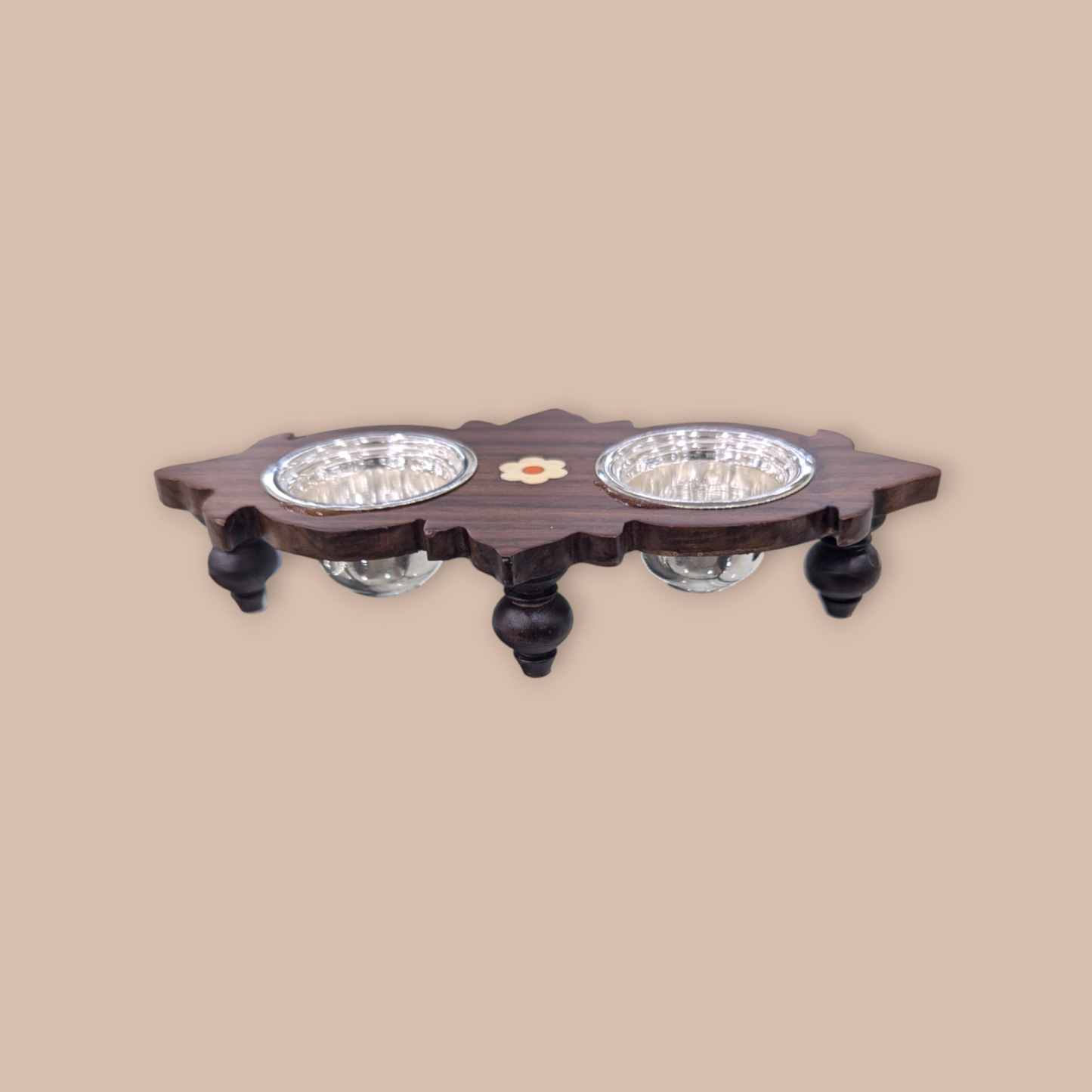 Silver Rosewood 2 Bowl Stand