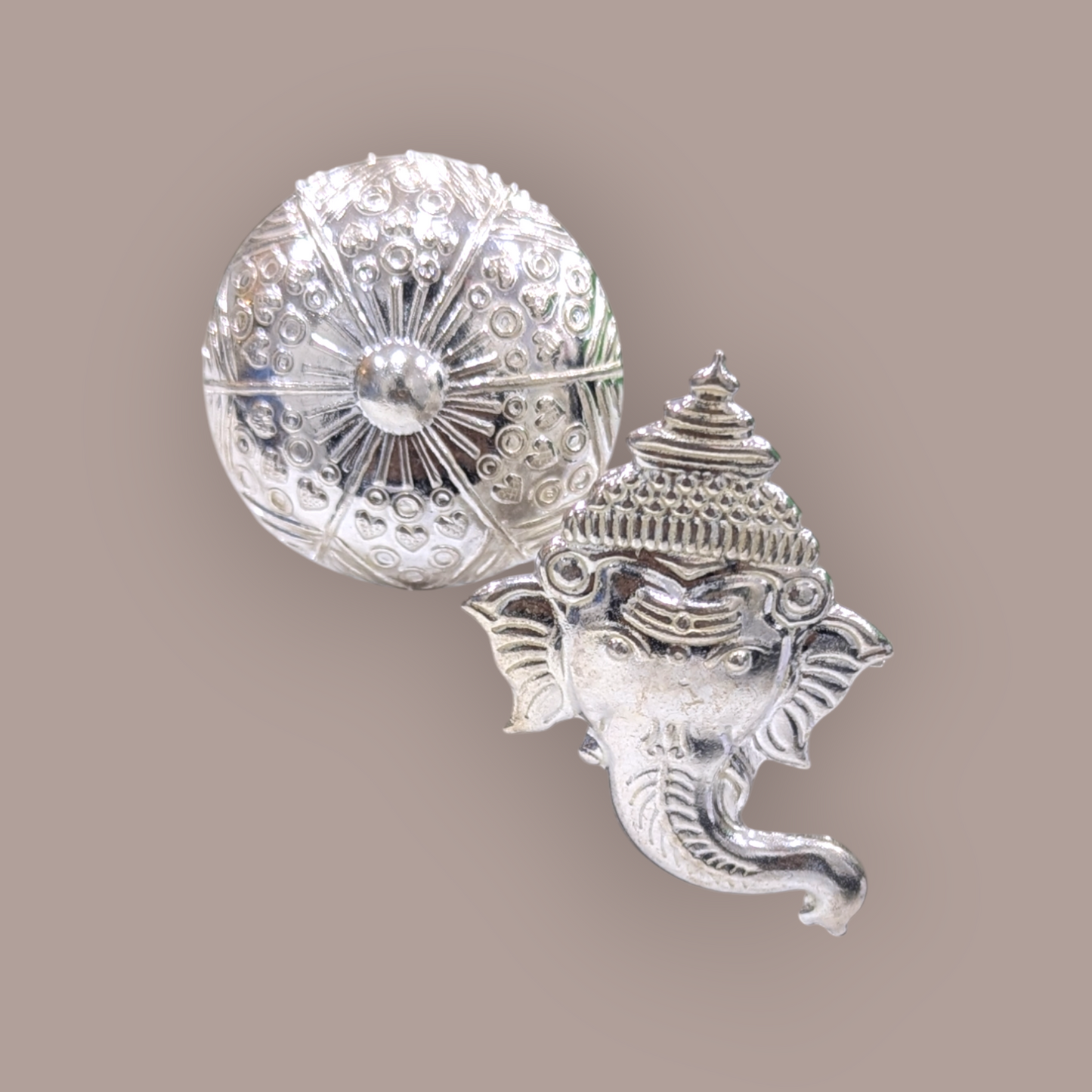 Silver Ganesh Face With Umbrella
