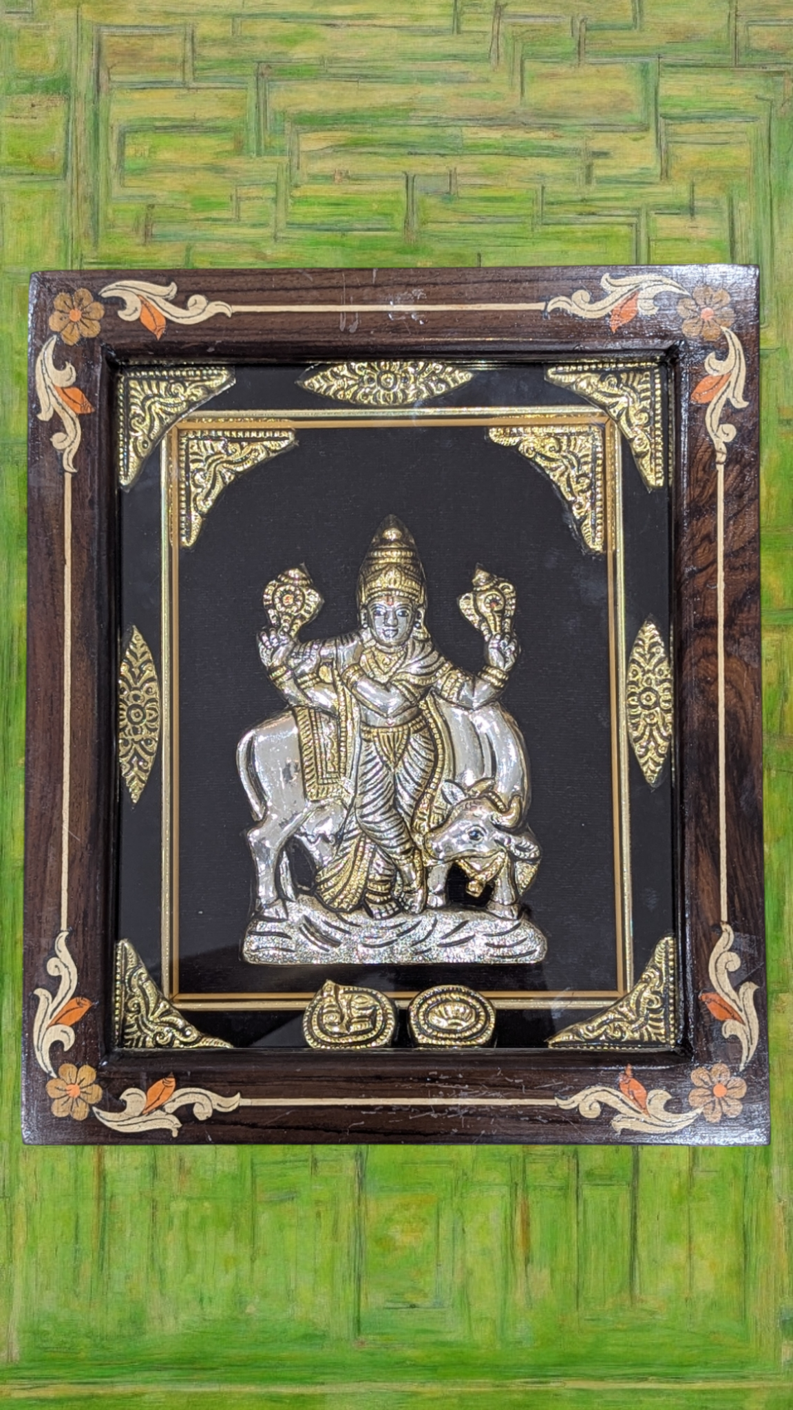 Silver krishna With Cow Rosewood Frame