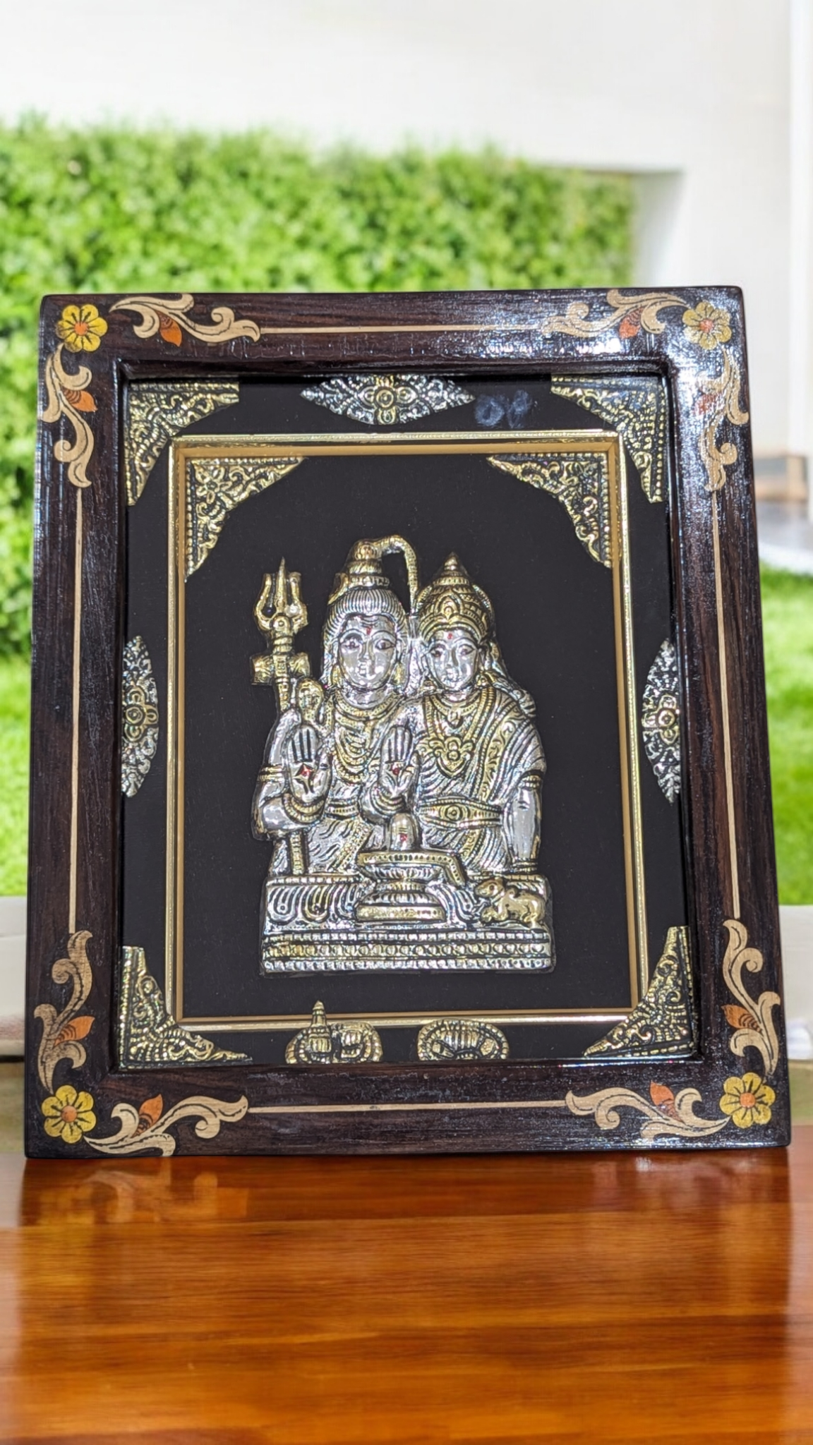 Silver Shiv Parvathi Rosewood Frame