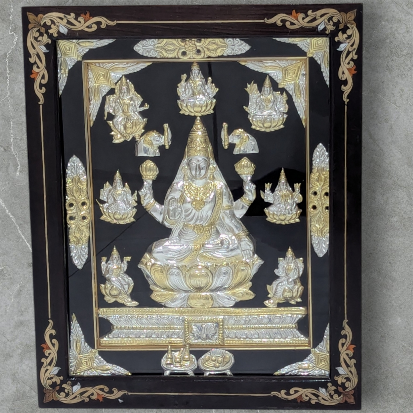 Silver Astalakshmi Rosewood Frame