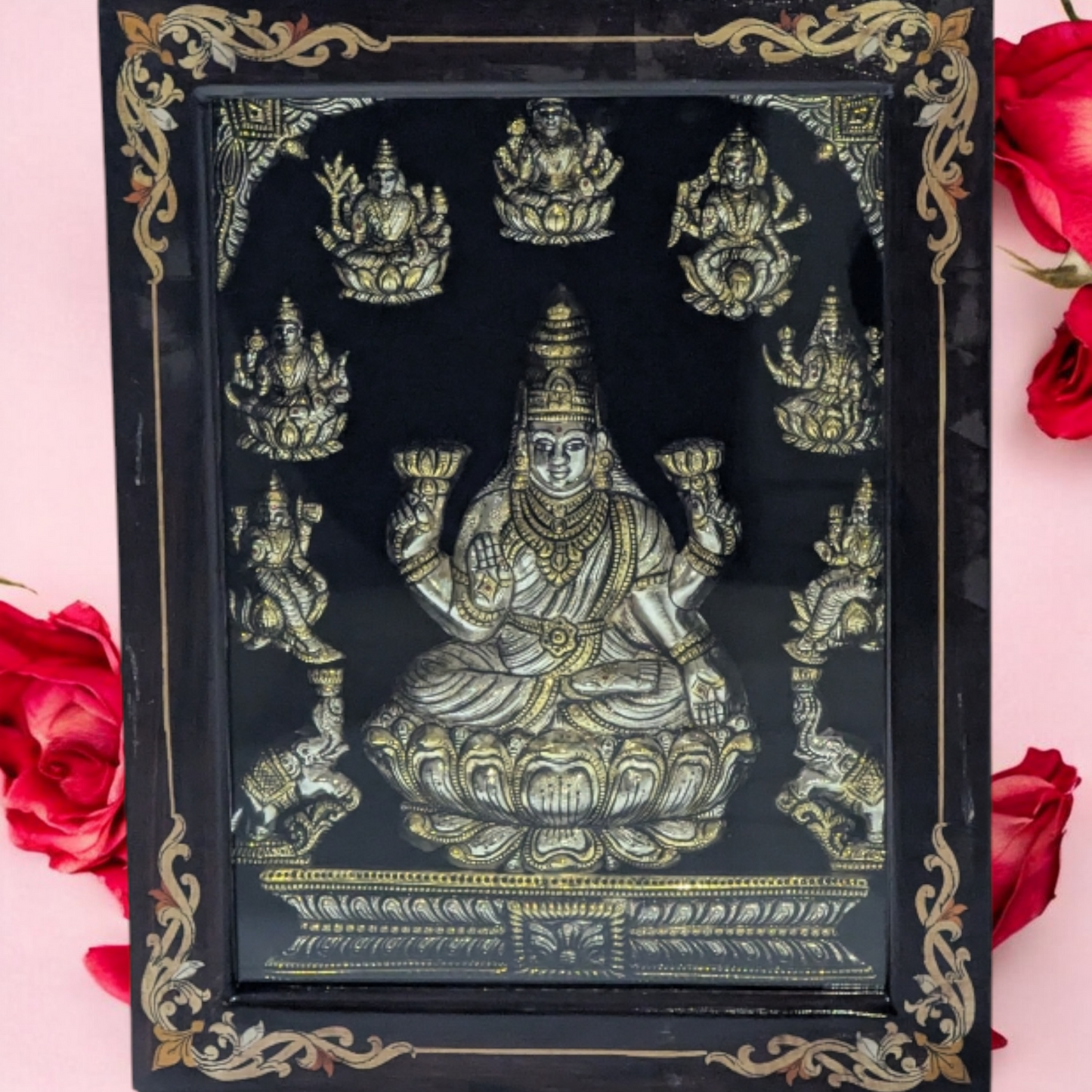 Silver Astalakshmi Rosewood Frame