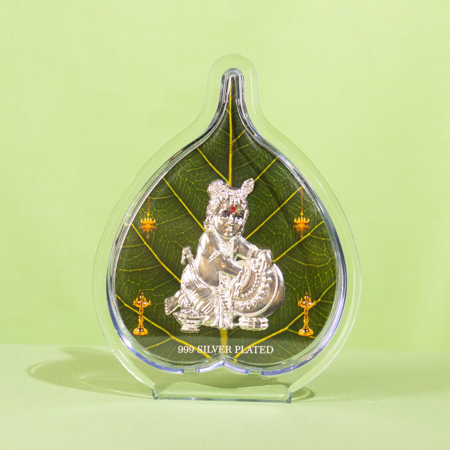 Silver Coated Laddu Krishna Frame (No 2) Leaf