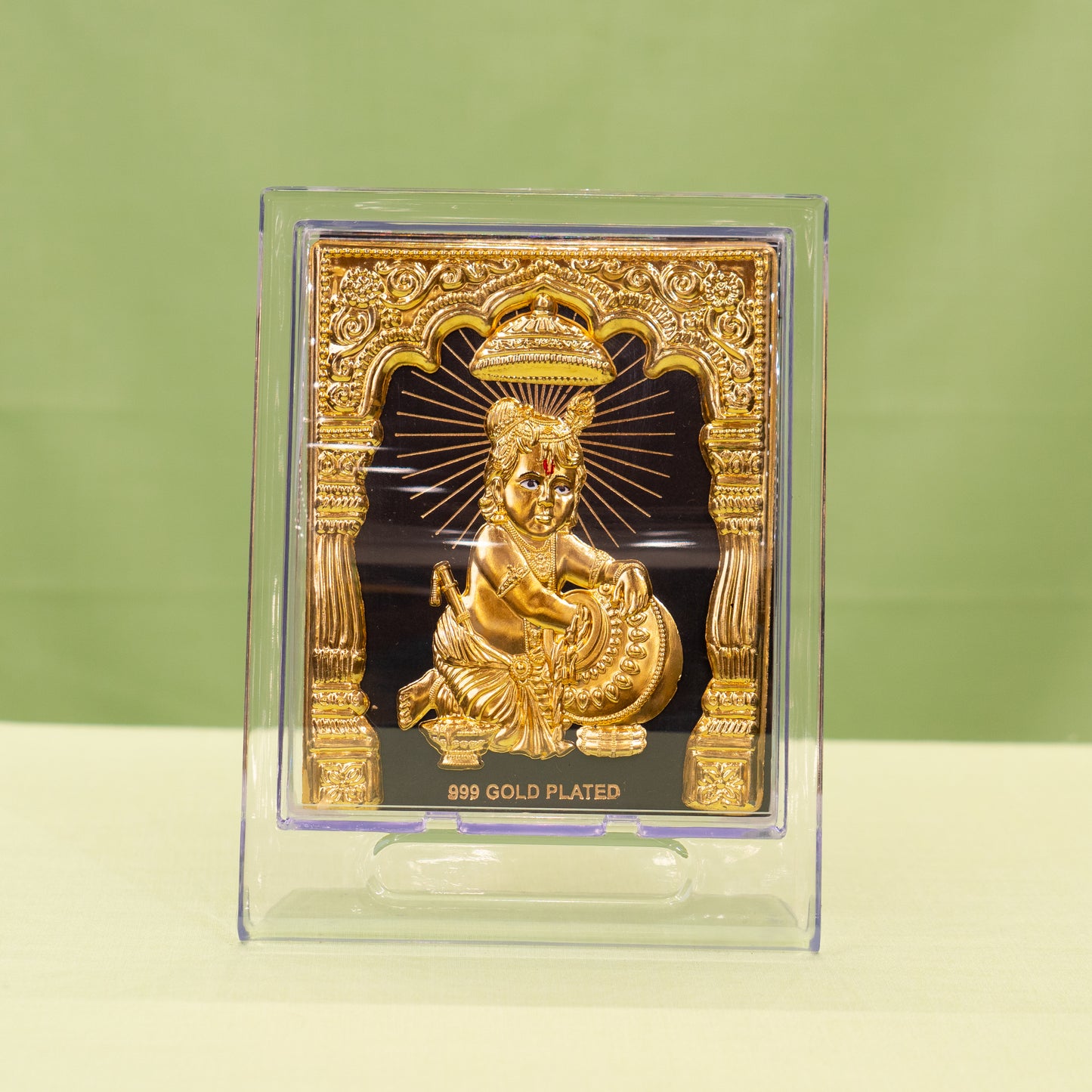 Gold Coated Laddu Krishna Frame (No 2) Square