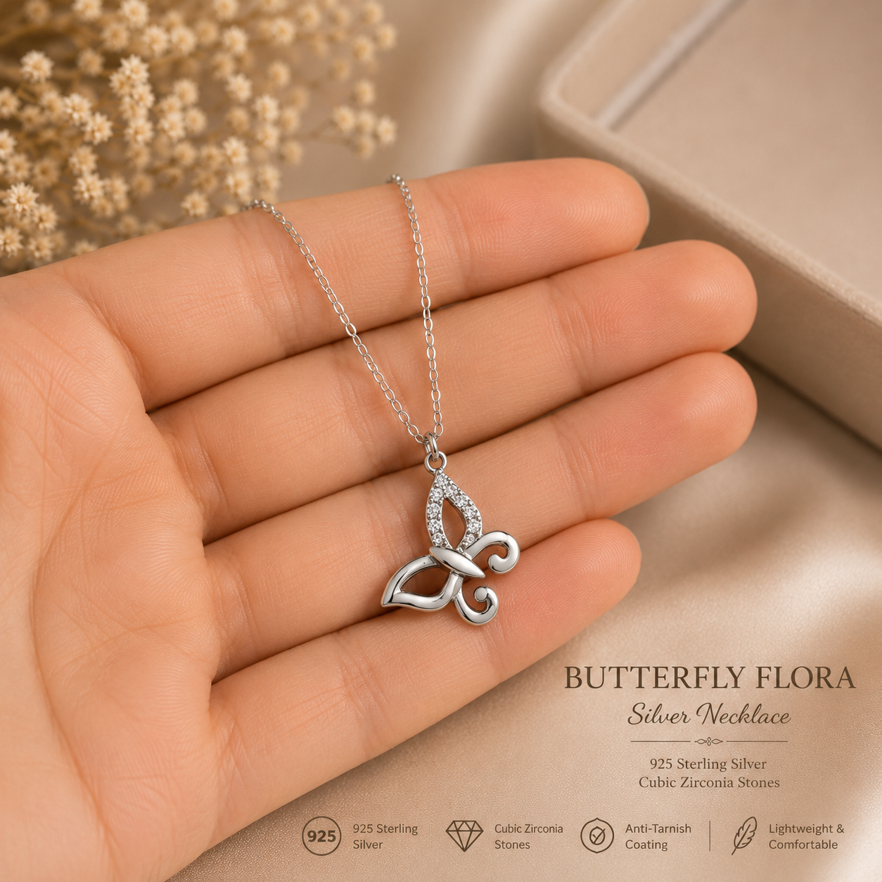 Silver Butterfly Flora Chain-Pendent Set