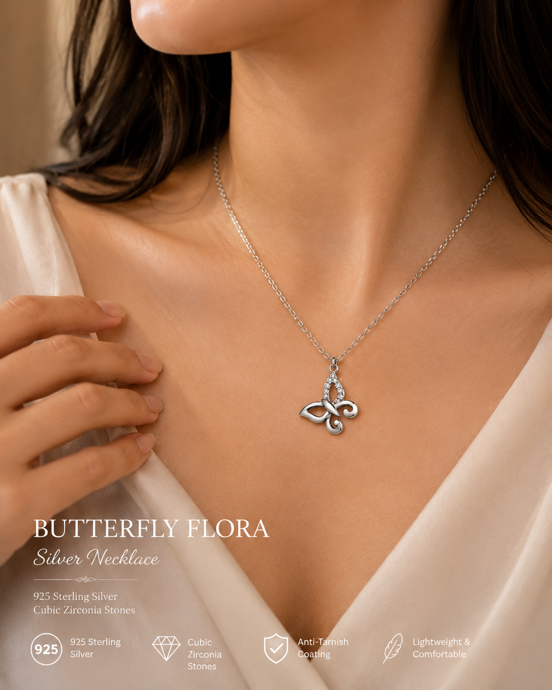 Silver Butterfly Flora Chain-Pendent Set