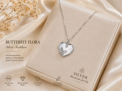Silver MOP Butterfly Flora Chain-Pendent Set
