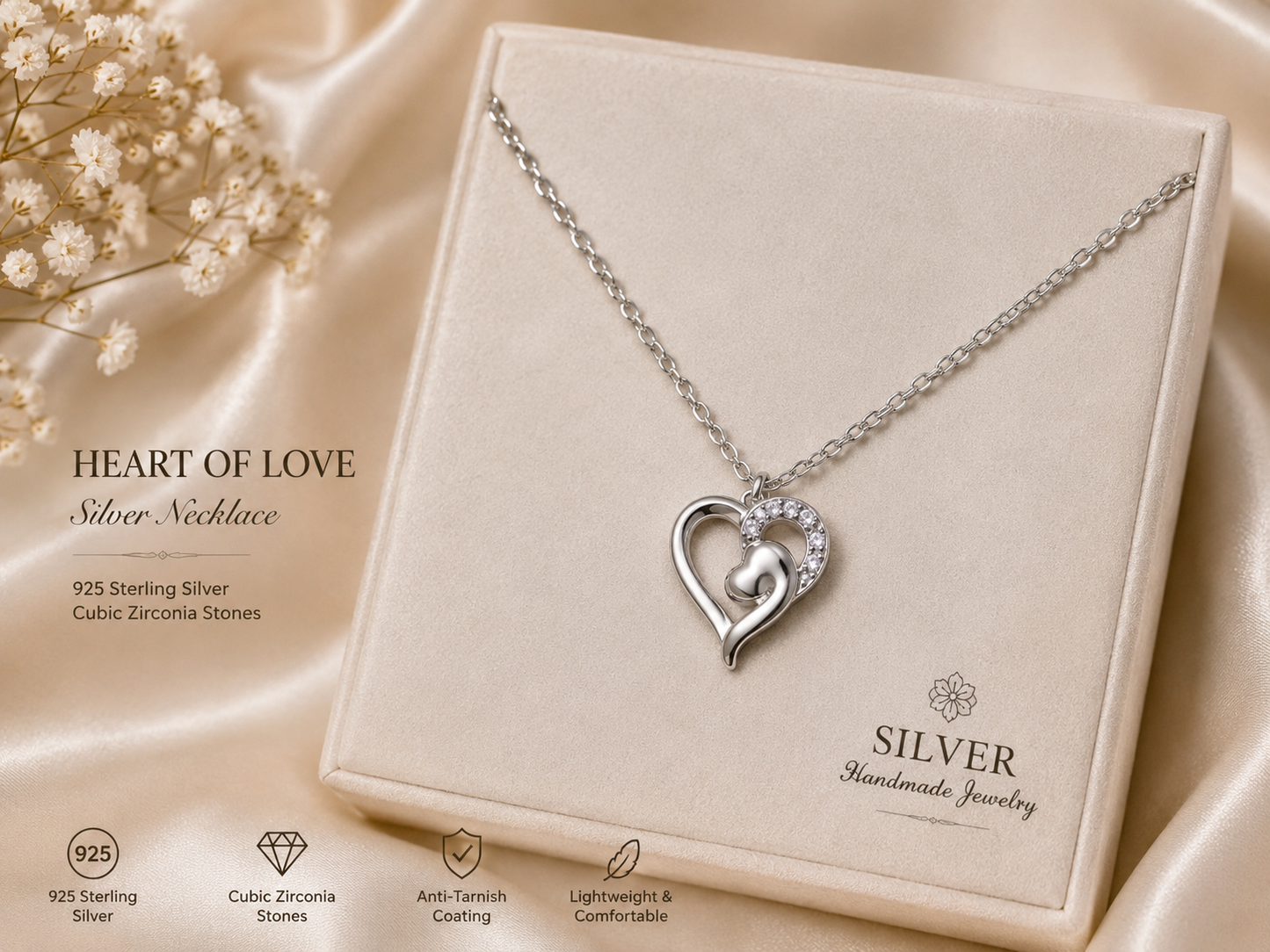 Silver Heart Of Love Chain- Pendent Set