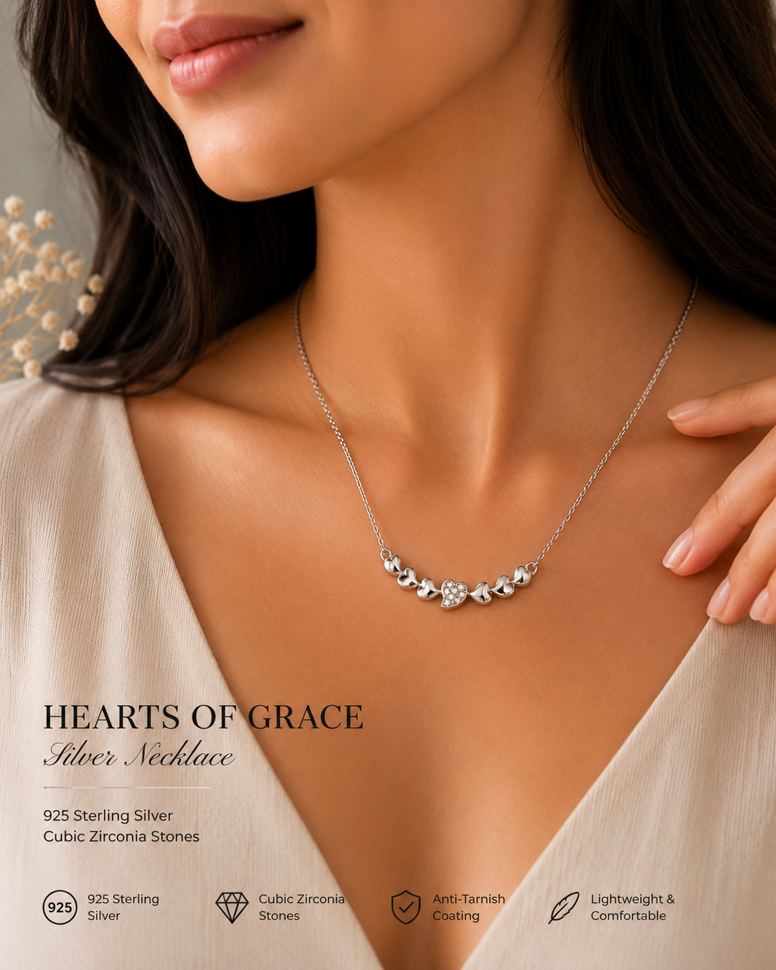 Silver Hearts Of Grace Chain-Pendent Set