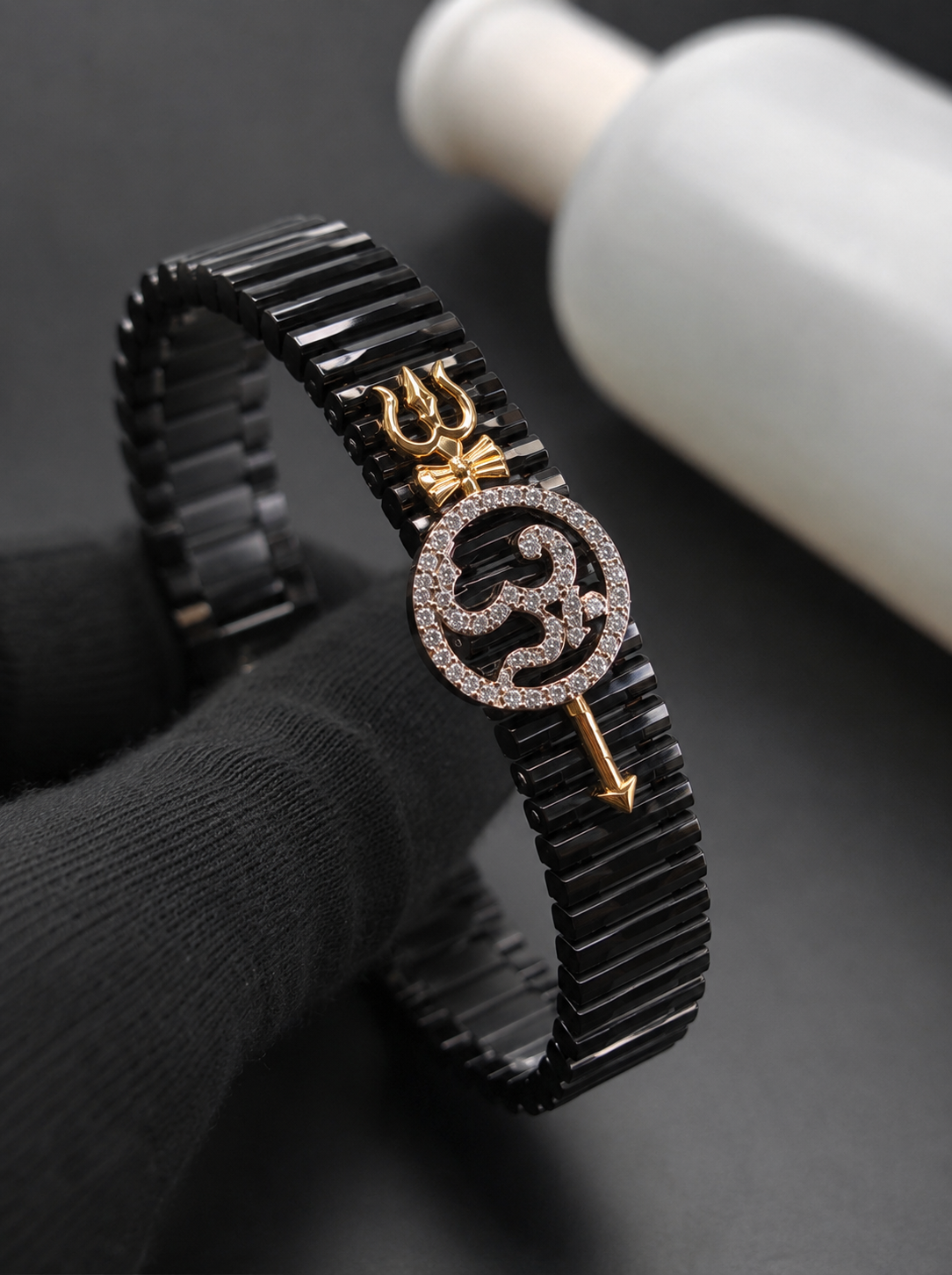Silver Trishul + Om Adjustable Rakhi