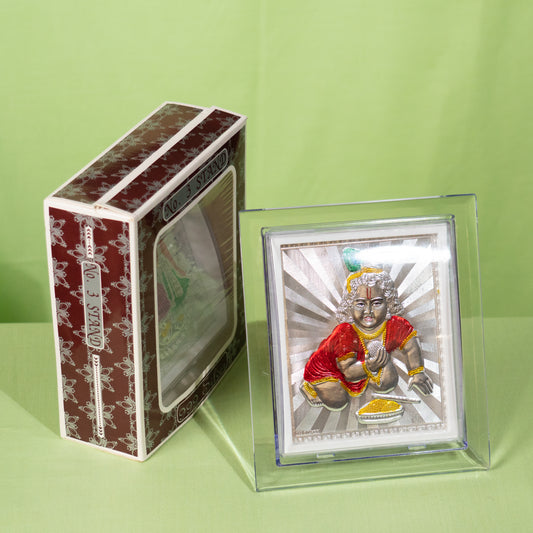 Silver Coated Laddu Krishna  Frame (No 3)