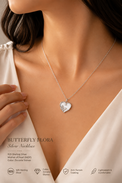 Silver MOP Butterfly Flora Chain-Pendent Set