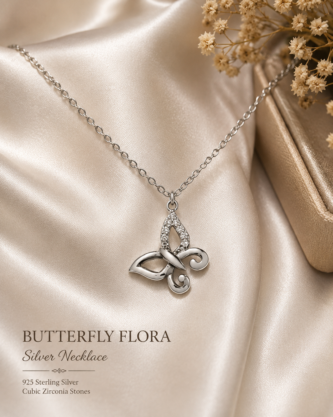 Silver Butterfly Flora Chain-Pendent Set