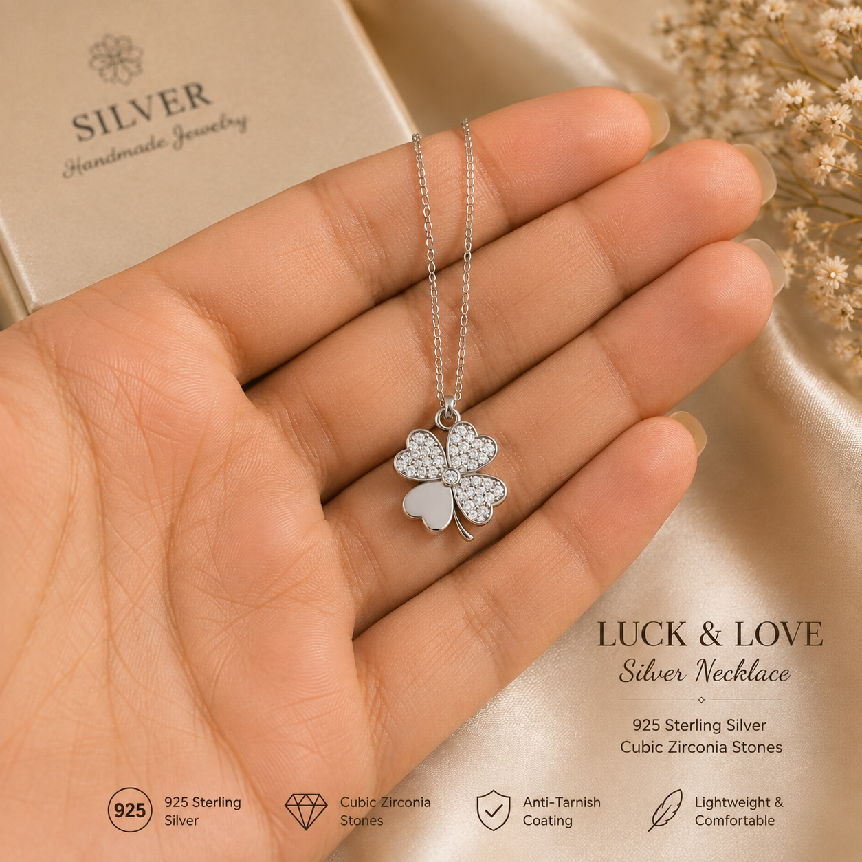 Silver Luck & Love Chain-Pendent Set