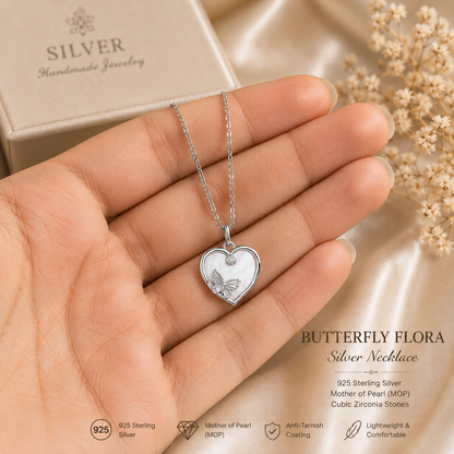 Silver MOP Butterfly Flora Chain-Pendent Set