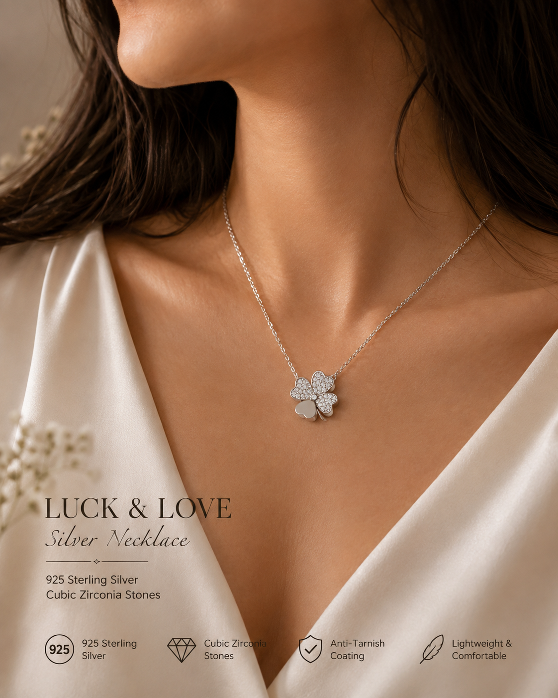 Silver Luck & Love Chain-Pendent Set