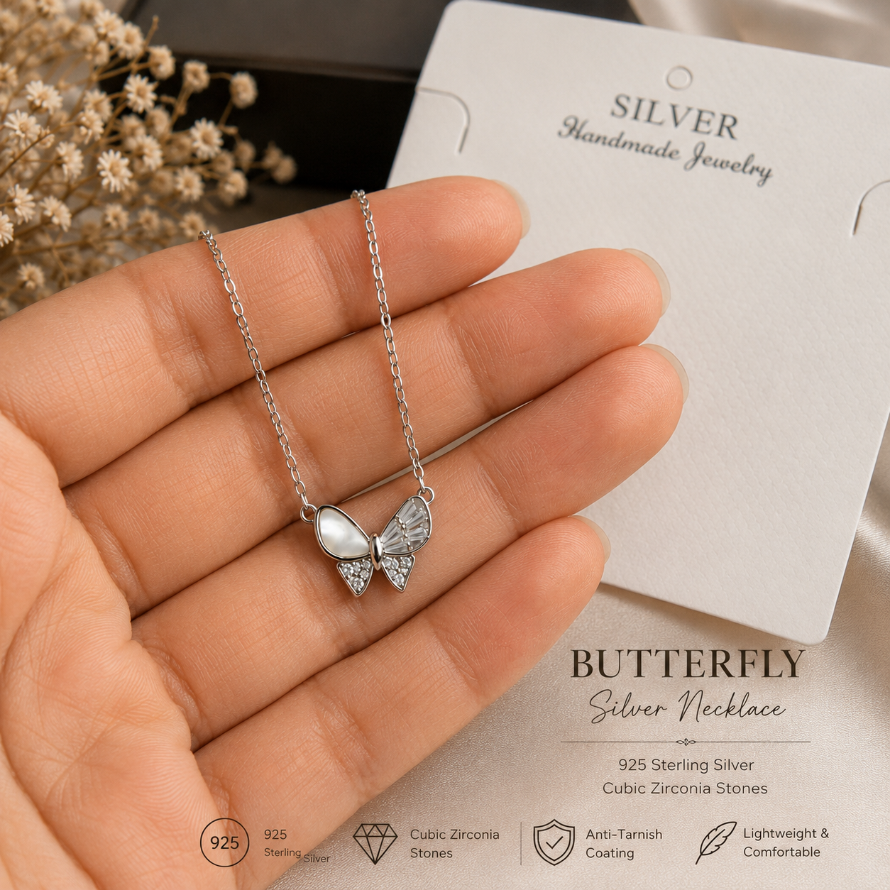 Silver Butterfly Radiance Pendent Set