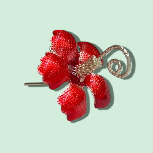 SILVER  ENAMEL  HIBISCUS FLOWER