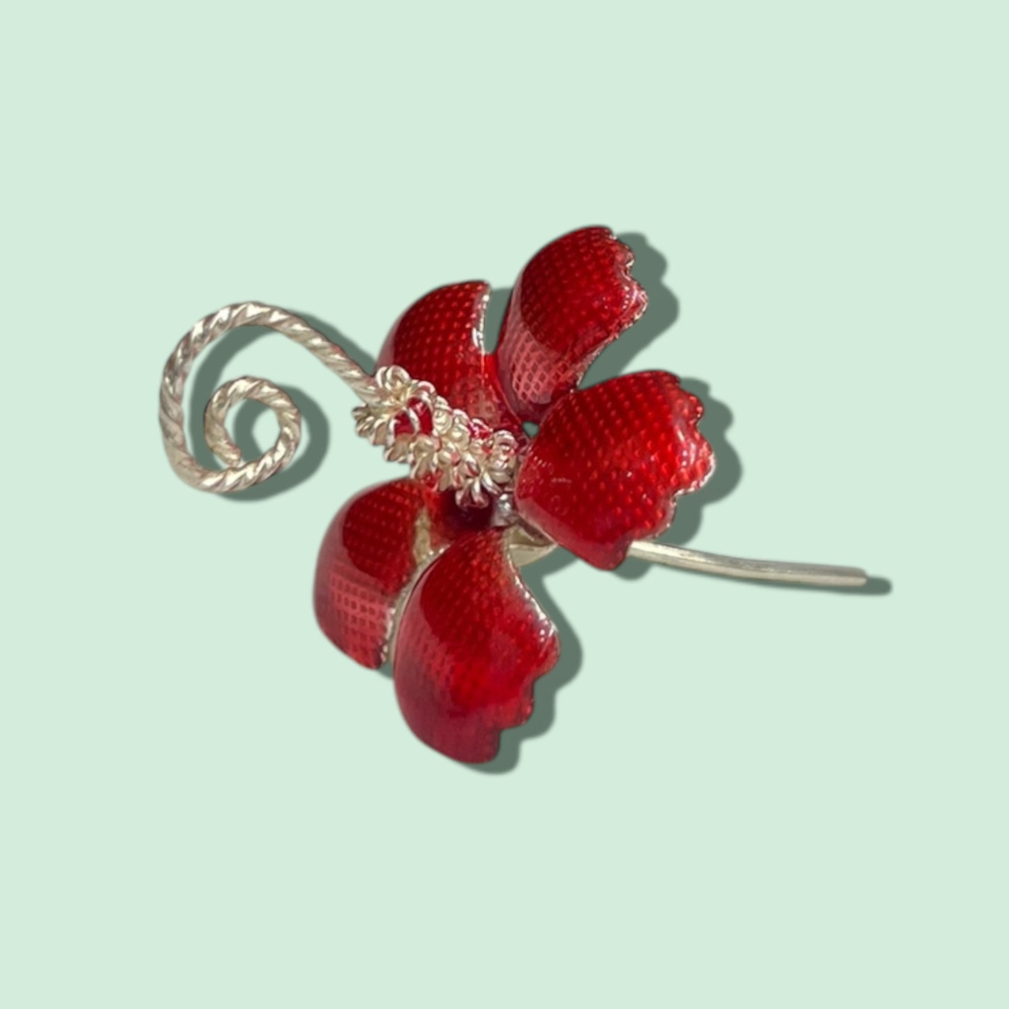 SILVER  ENAMEL  HIBISCUS FLOWER