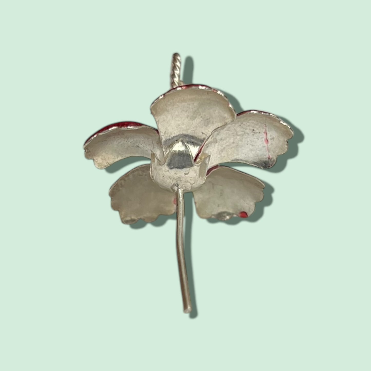 SILVER  ENAMEL  HIBISCUS FLOWER