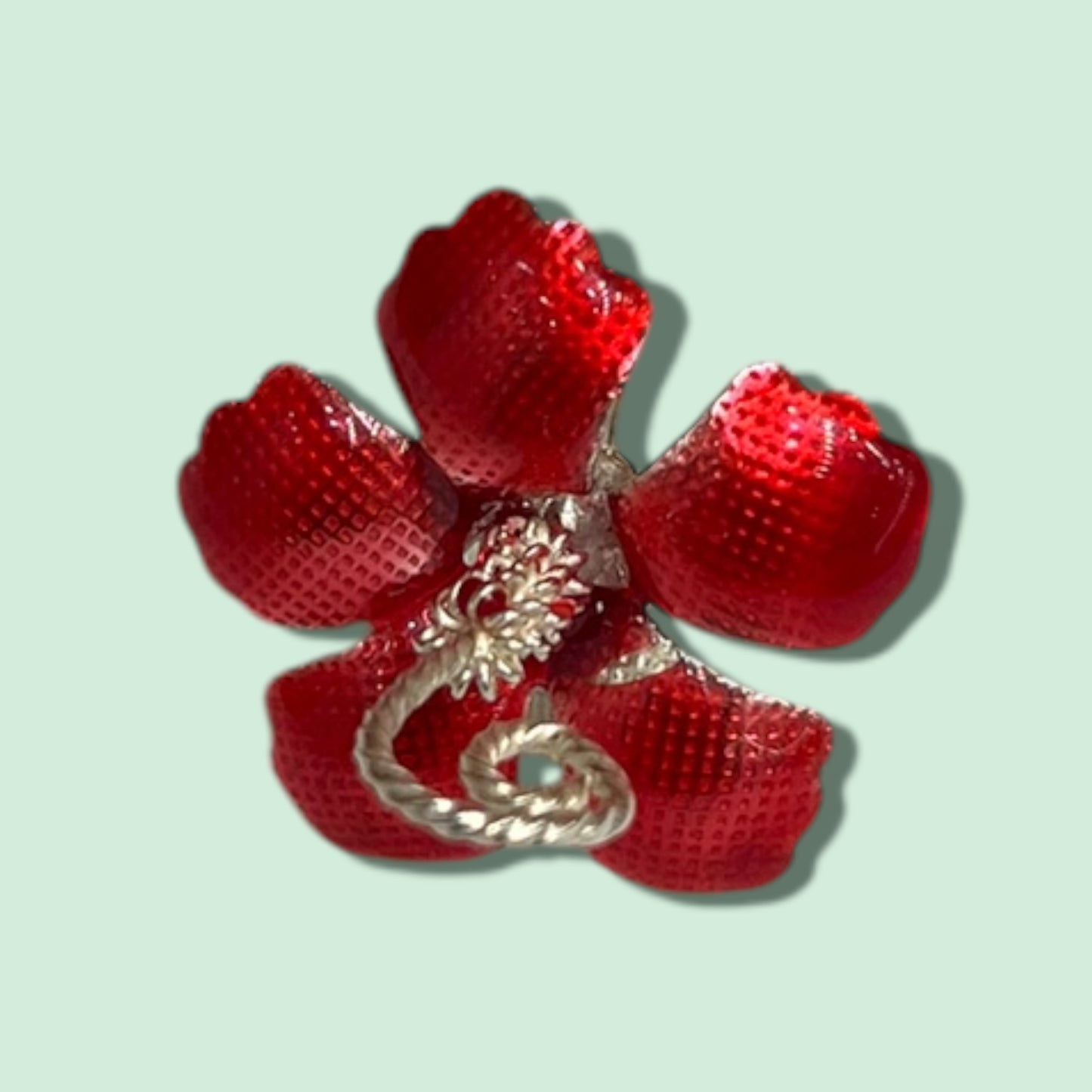 SILVER  ENAMEL  HIBISCUS FLOWER