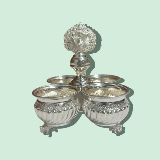 SILVER 4 BOWL STAND WITH ELEPHANT LEGS