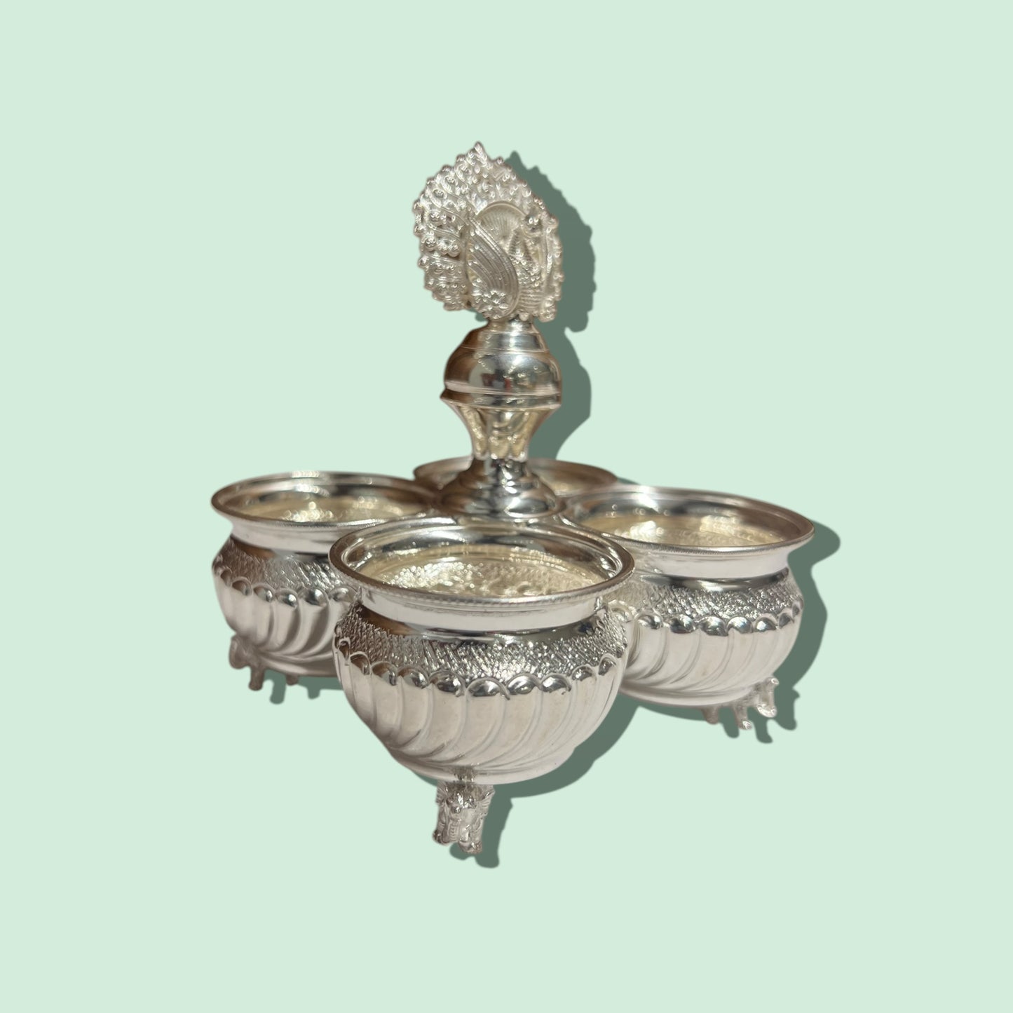 SILVER 4 BOWL STAND WITH ELEPHANT LEGS