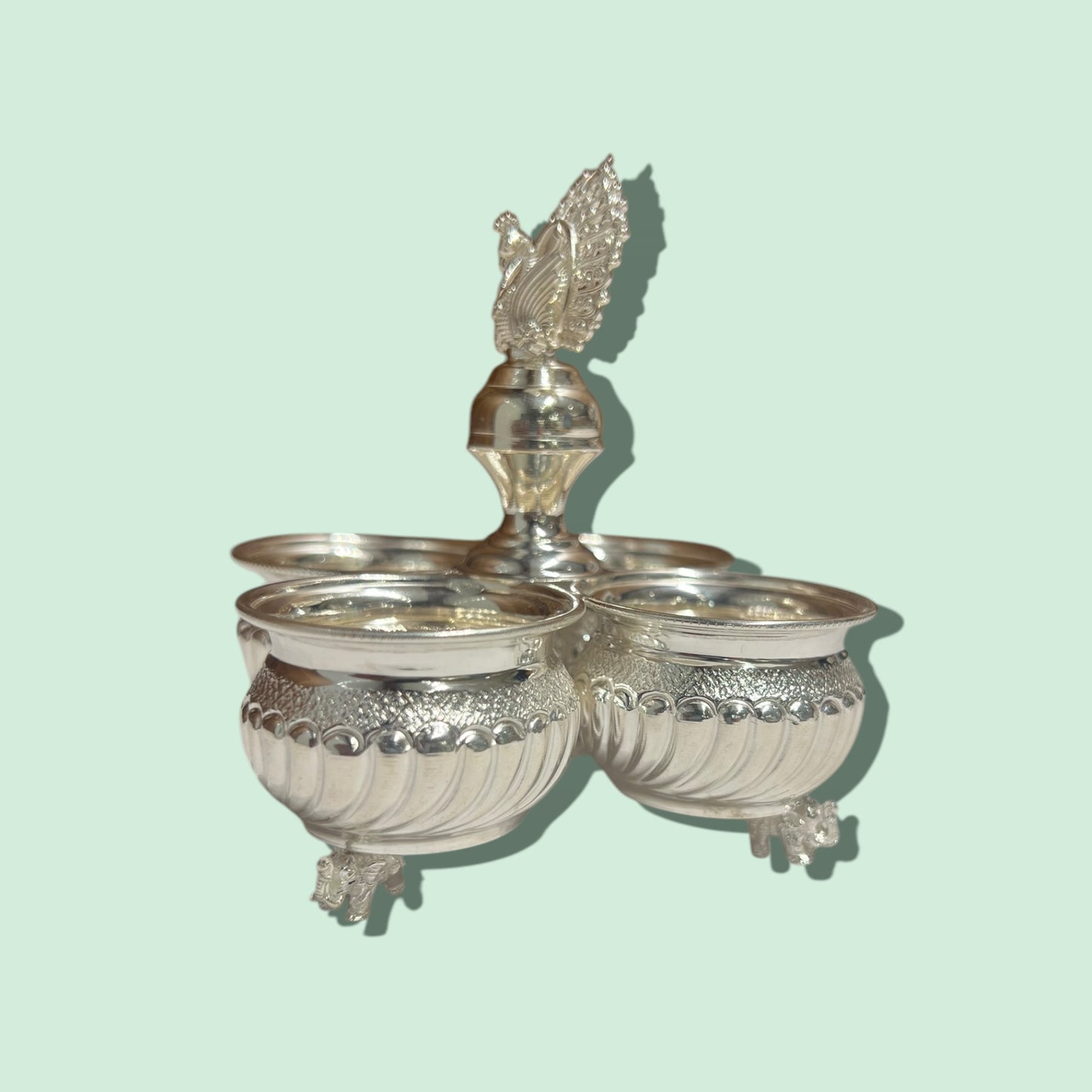SILVER 4 BOWL STAND WITH ELEPHANT LEGS