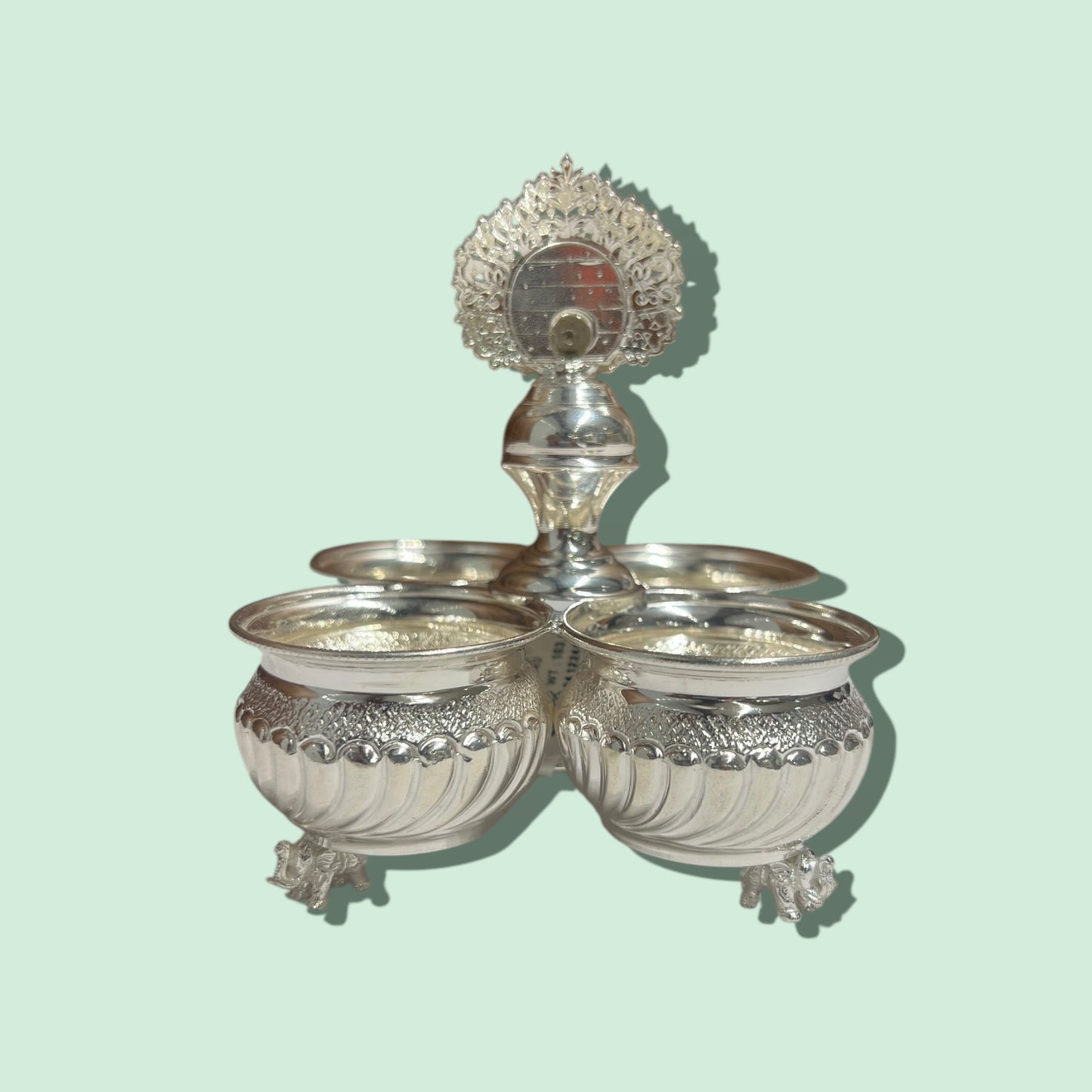 SILVER 4 BOWL STAND WITH ELEPHANT LEGS