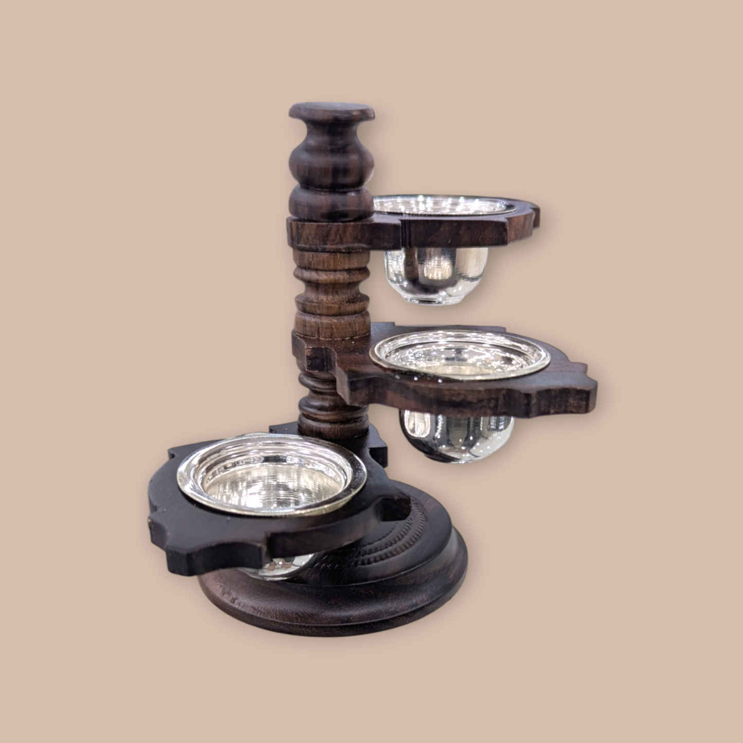 Silver Rosewood 3Bowls Rotatory Stand