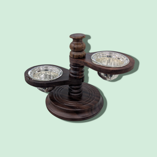 Silver Rosewood 2 Bowl Rotatory Stand