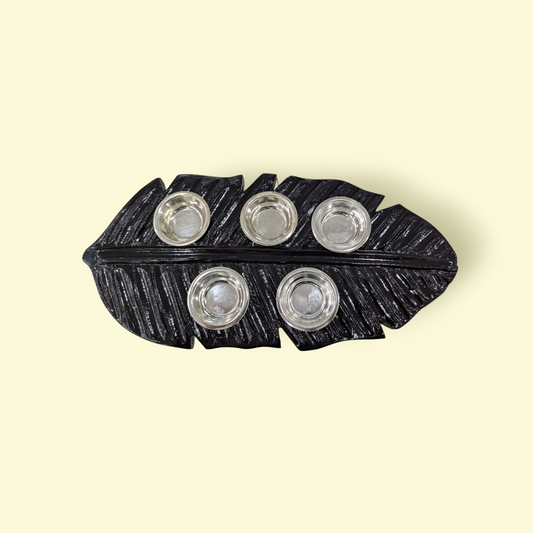Silver Rosewood 5Bowls Banana Leaf Plate