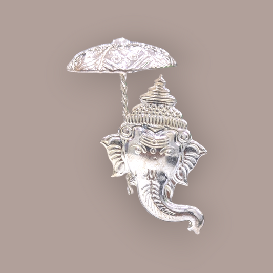 Silver Ganesh Face With Umbrella