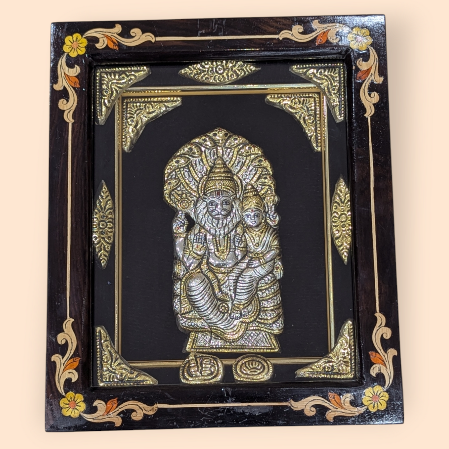 Silver Lakshmi Narasimha Rosewood Frame