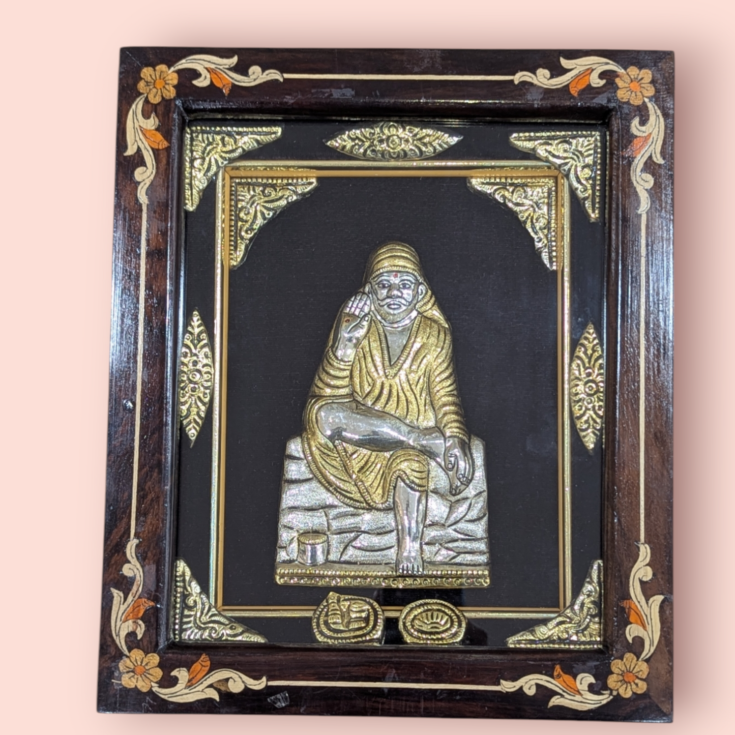 Silver Sai Baba Rosewood Frame