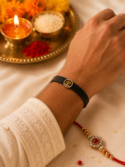 Silver Trishul Rakhi- Imported Belt