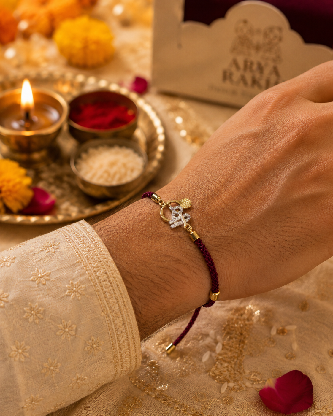 Silver Shree Rakhi -Adjustable thread